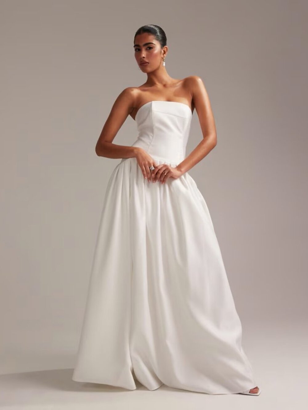 asos bridal dresses ASOS Design structured dropped waist satin maxi wedding dress in White